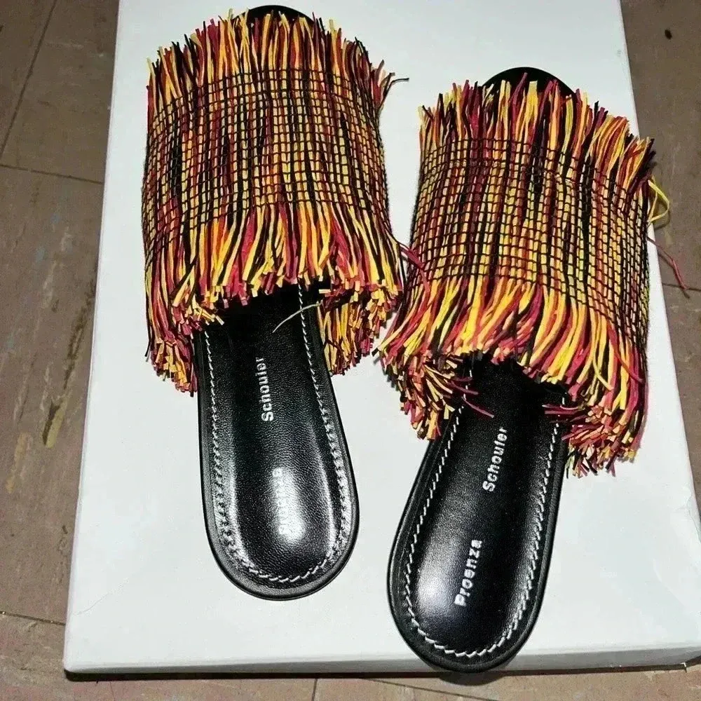 NIB Proenza Schouler Fringe Slides Shoes Sandals Black EU 38 US 7 1/2 - Image 4