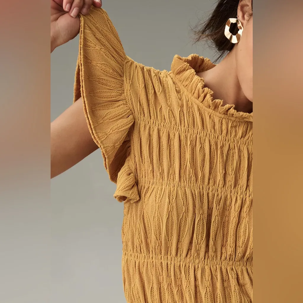 Blue Tassel Ruched Flutter-Sleeve Top - Image 4