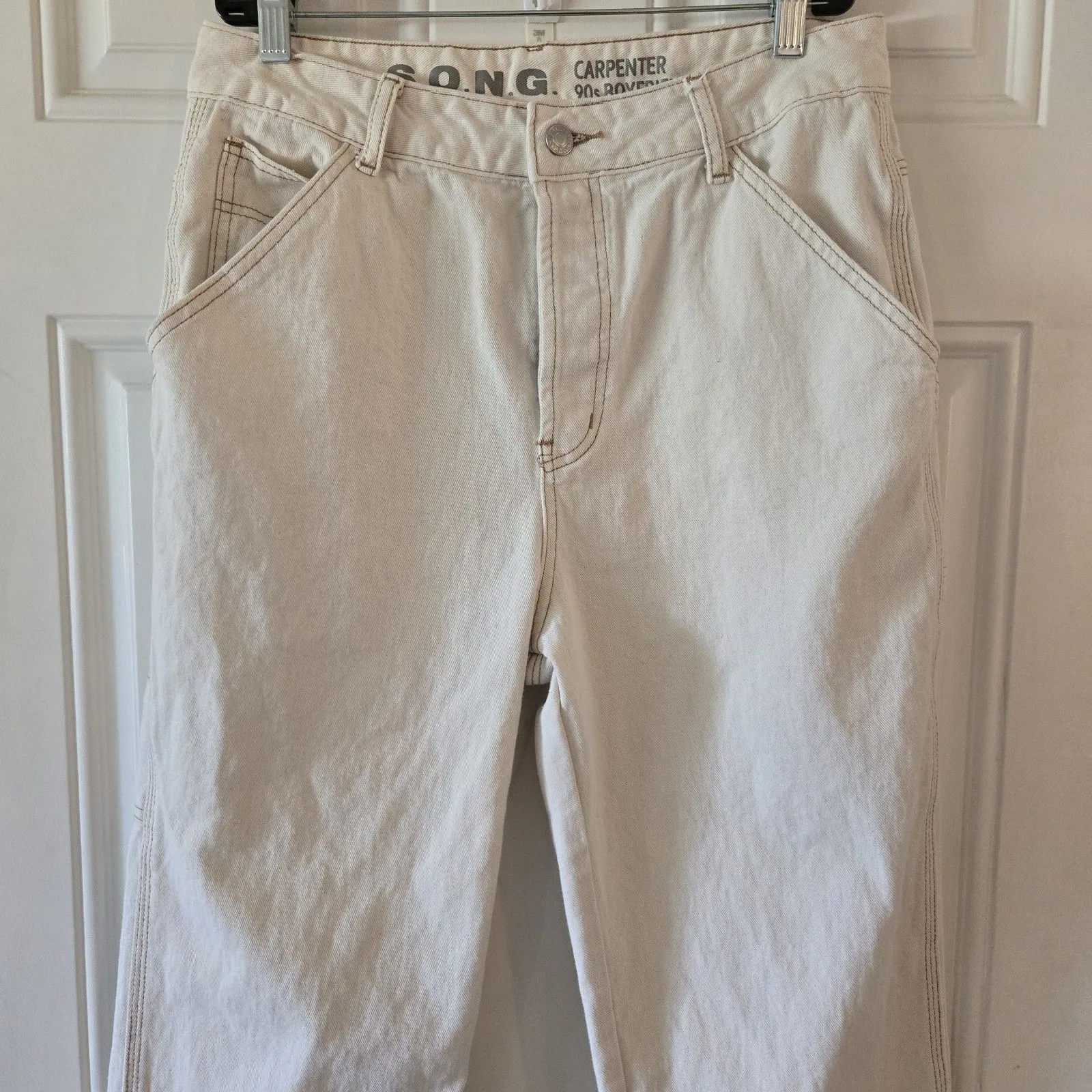 Vintage White Wide Leg Jeans Size 11/30 Carpenter 90s Boyfriend S.O.N.G Y2K - Image 3