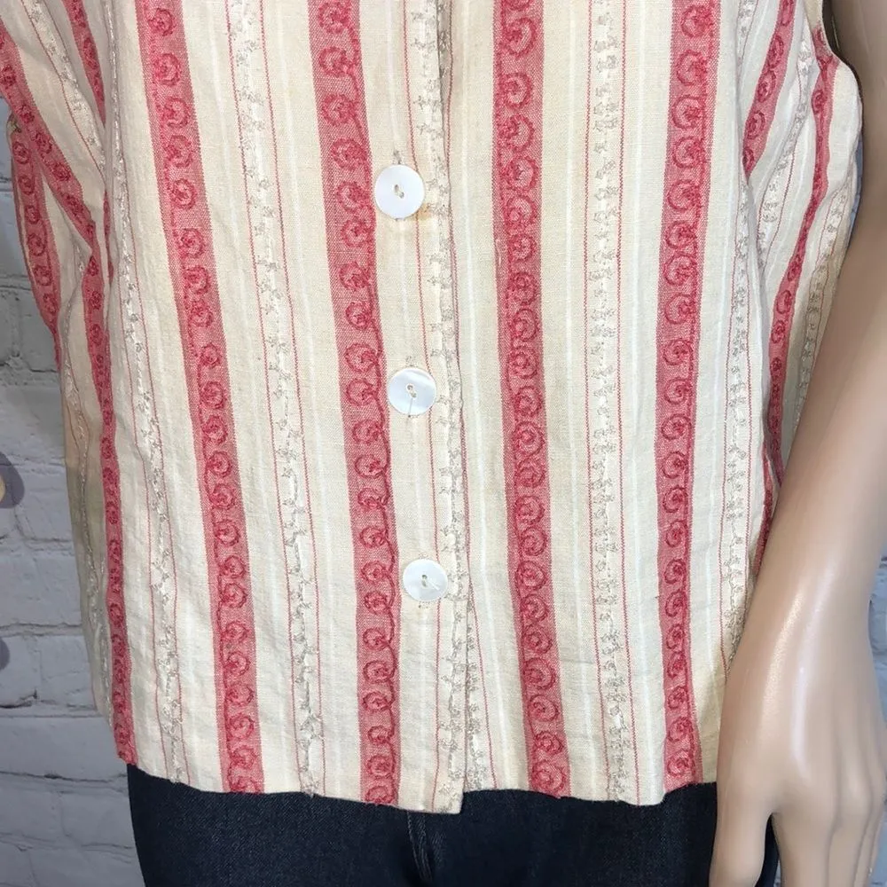 Talbots Vintage Cropped Striped Vest Linen Cotton Blend Medium - Image 3