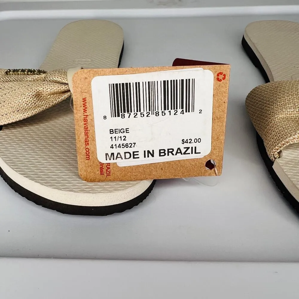 Havaianas You St. Tropez Shine Gold Denim Tan Bow Flip Flop Thong Sandals - Image 5