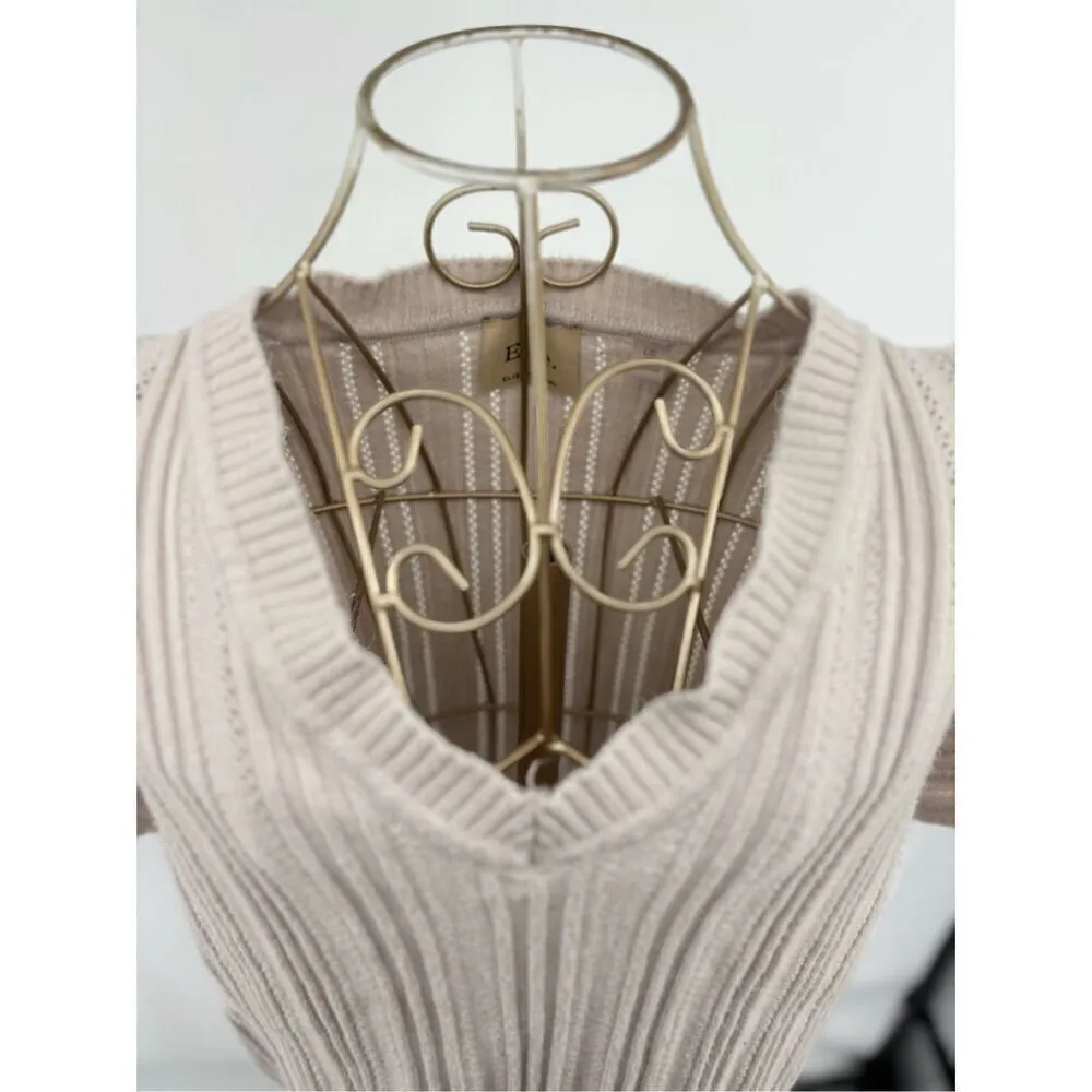 Elie Tahari Women’s Short Sleeve V Neck Beige Grey Sweater Size Large - Image 10