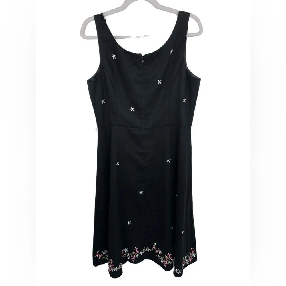 Dress barn A Line Dress Black Floral Embroidered Linen & Rayon Back Zip size 12 - Image 2