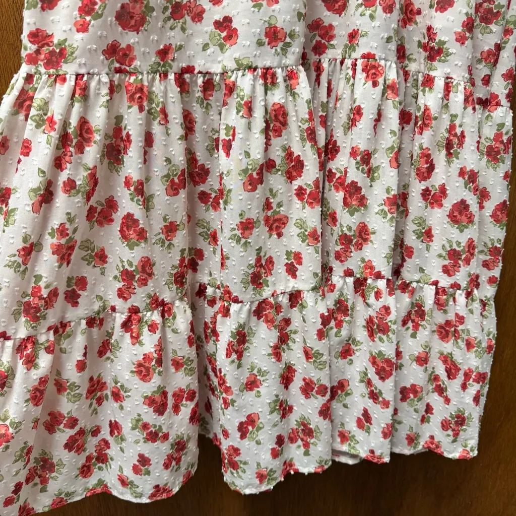 Zara Sleeveless Ruffle Swiss Dot Floral Print Long Midi Dress White Large L - Image 8