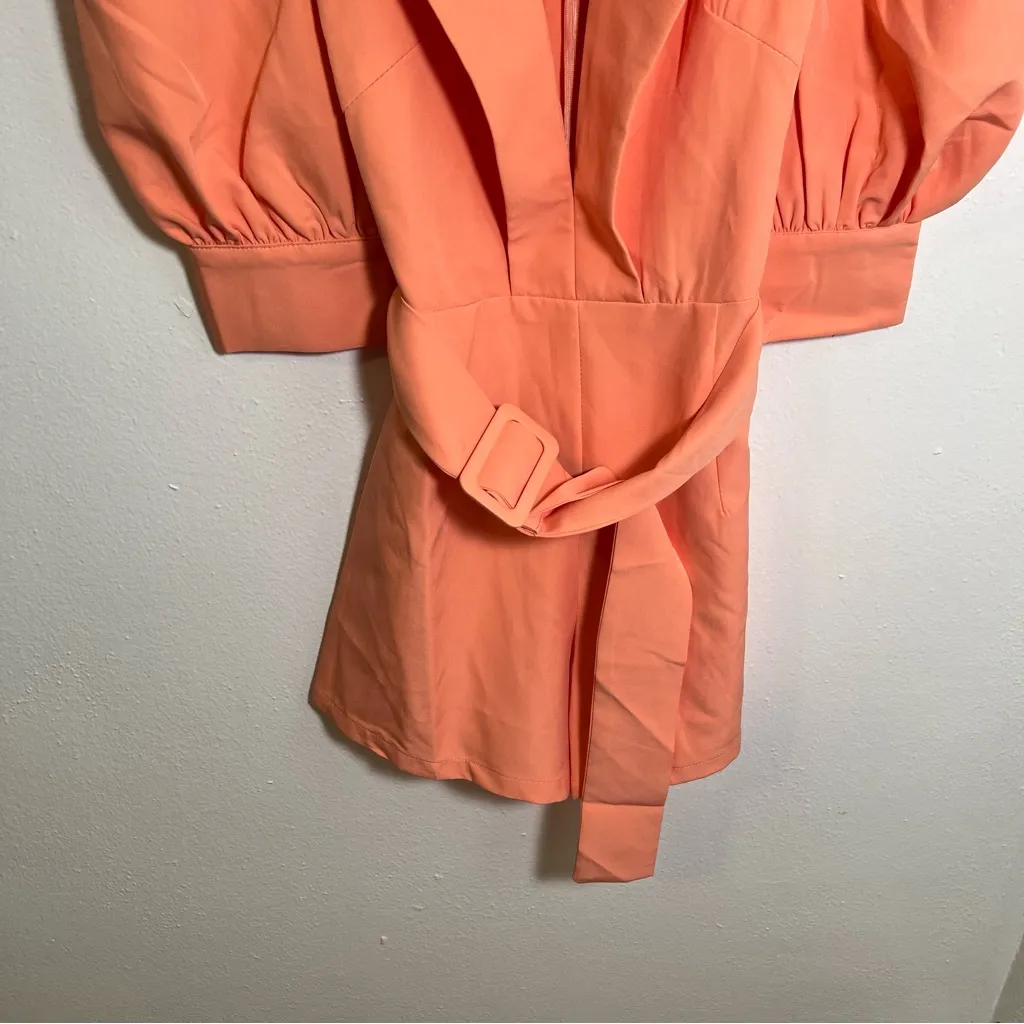 Romper Playsuit Peach Short Puff Sleeves Orange - Image 3