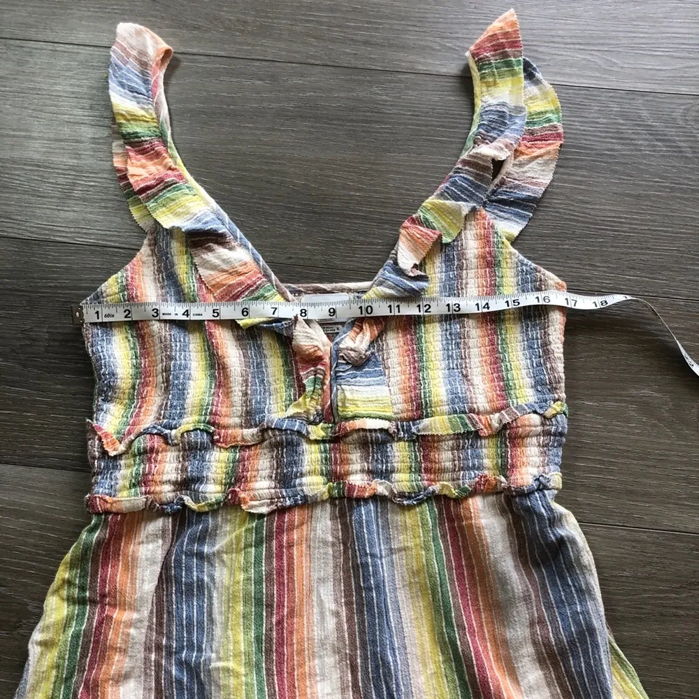 Saylor Alma Stripped Rainbow Smocked Ruffle Boho 100% Cotton Dress Womens XL - Image 7