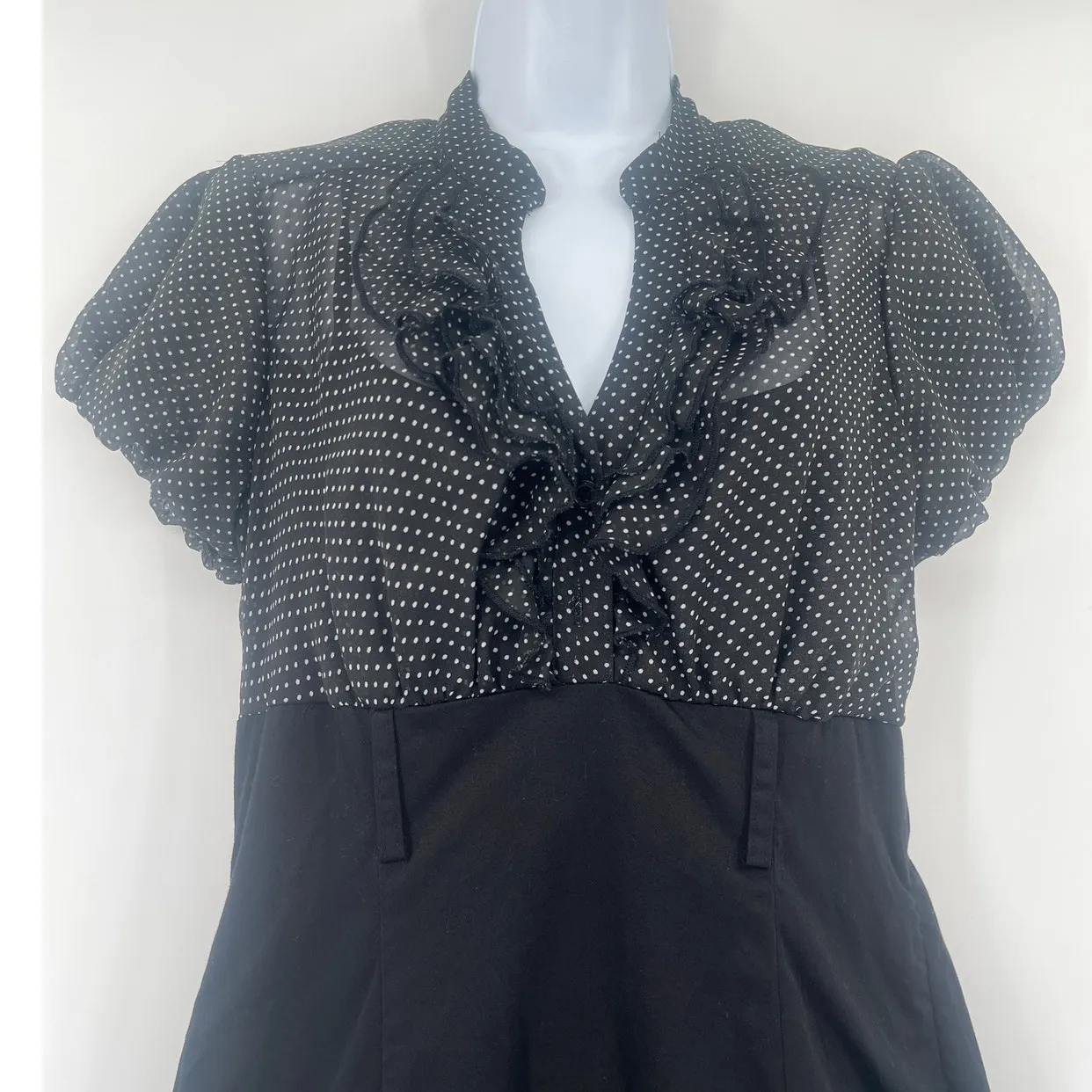 Y2X Trixxi Polka Dot Sheer Dress 9 Ruffle Retro Lorelai Gilmore Pinup Babydoll - Image 2