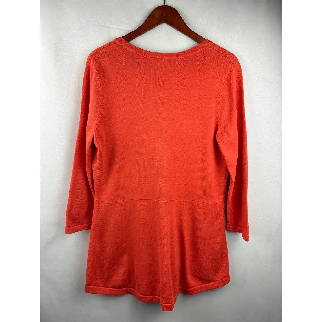 Isaac Mizrahi Live! Womens Coral Cardigan Sweater Medium 3/4 Sleeve Cotton/Rayon - Image 3
