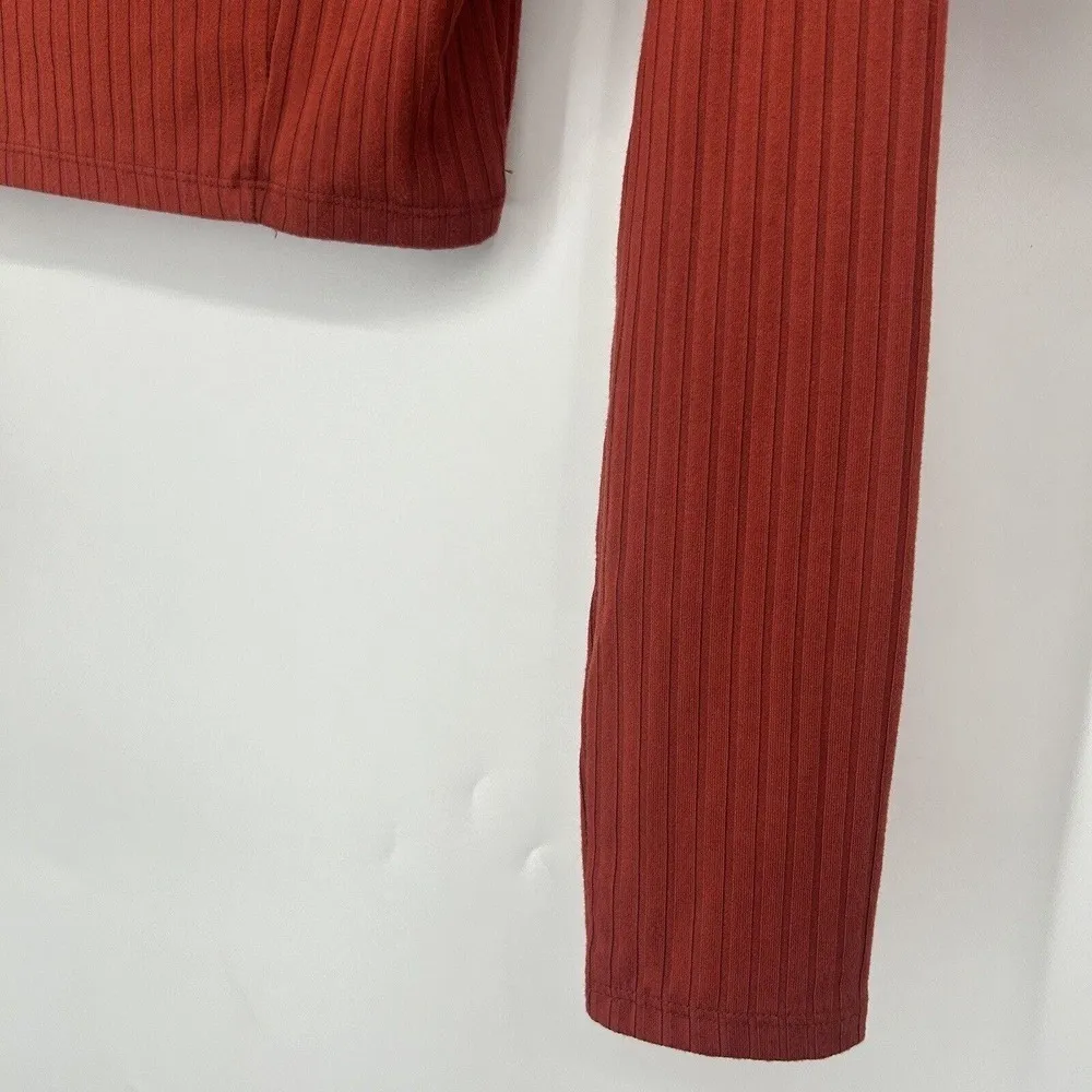 June & Hudson Rust Red Ribbed Crop Top Long Sleeve Square Neck Padded Size M Size M - Image 5