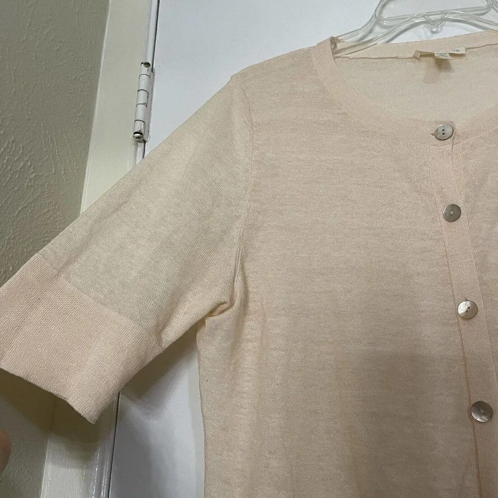 EILEEN FISHER short sleeve peach orange linen blend lightweight cardigan Large - Image 5