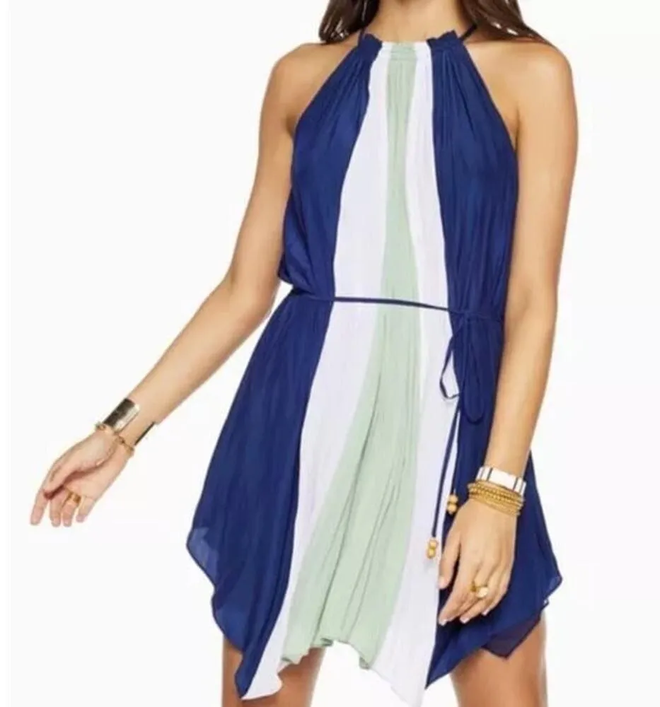 Ramy Brook Kat Mini Dress XXS Blue White Sage Color Block High Neck Breezy Boho - Image 2