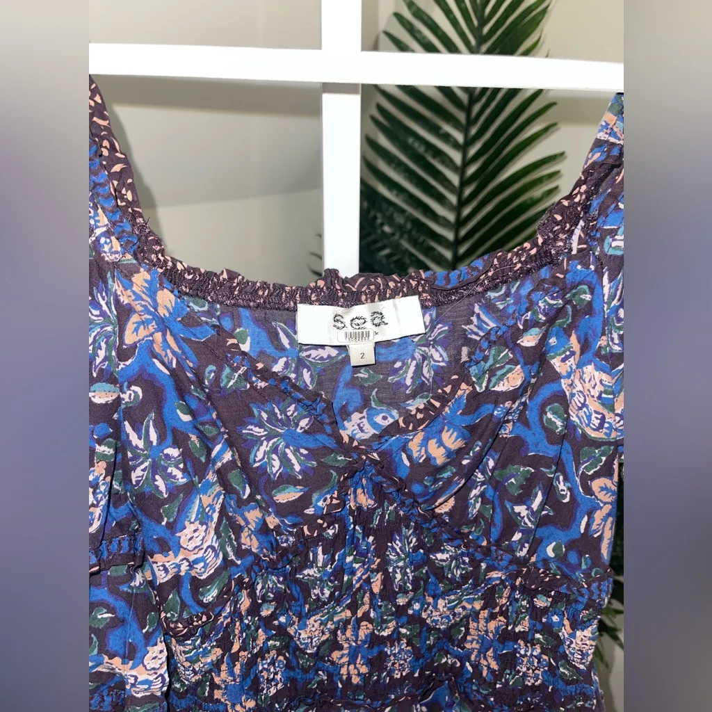 SEA‎ NEW YORK Navy Pink Noah Smocked Long Sleeve Midi Dress Size 2 Blue - Image 6