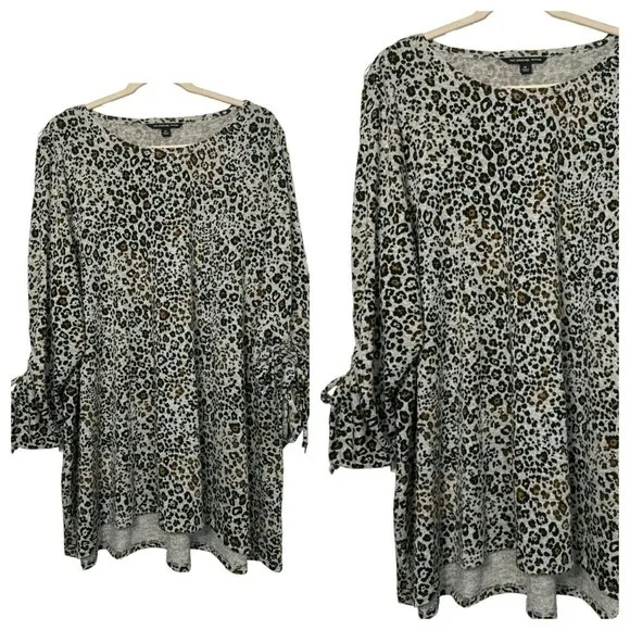 Zac & Rachel Ladies Leopard Animal Print Scrunch Sleeve Blouse Size 2X Plus Size - Image 2