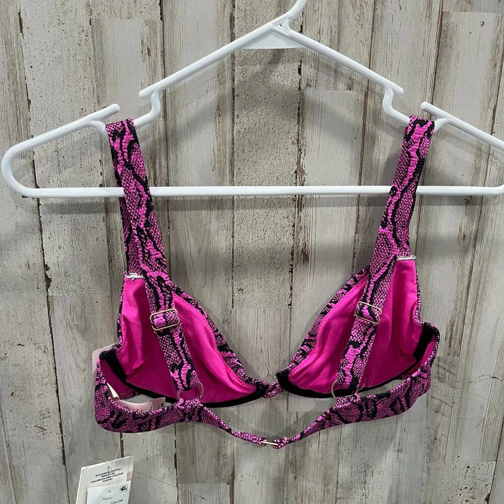 New! Jessica Simpson Pink Underwire Snakecharmer Bikini Top Womens Small - Image 4
