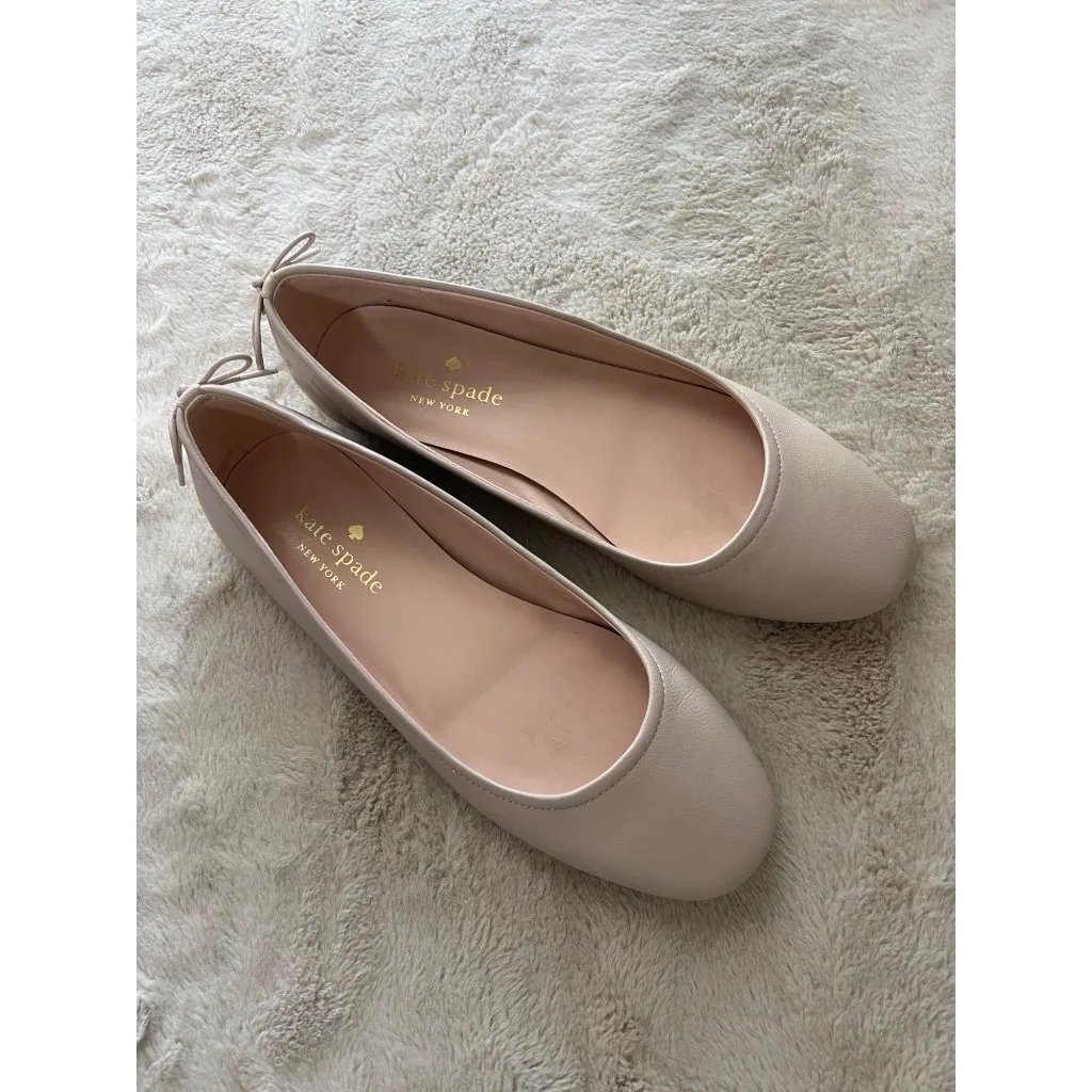 Kate Spade New York Pink Leather Ballet Flats With Bow & Spade Charm Womens Shoe - Image 2