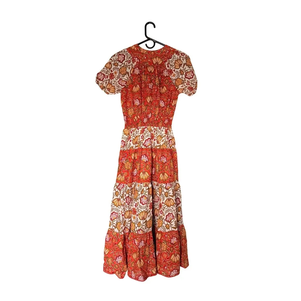 dRA by anthropologie Floral Print tiered Midi Dress Bohemian Cottagecore XS NWT Red - Image 3