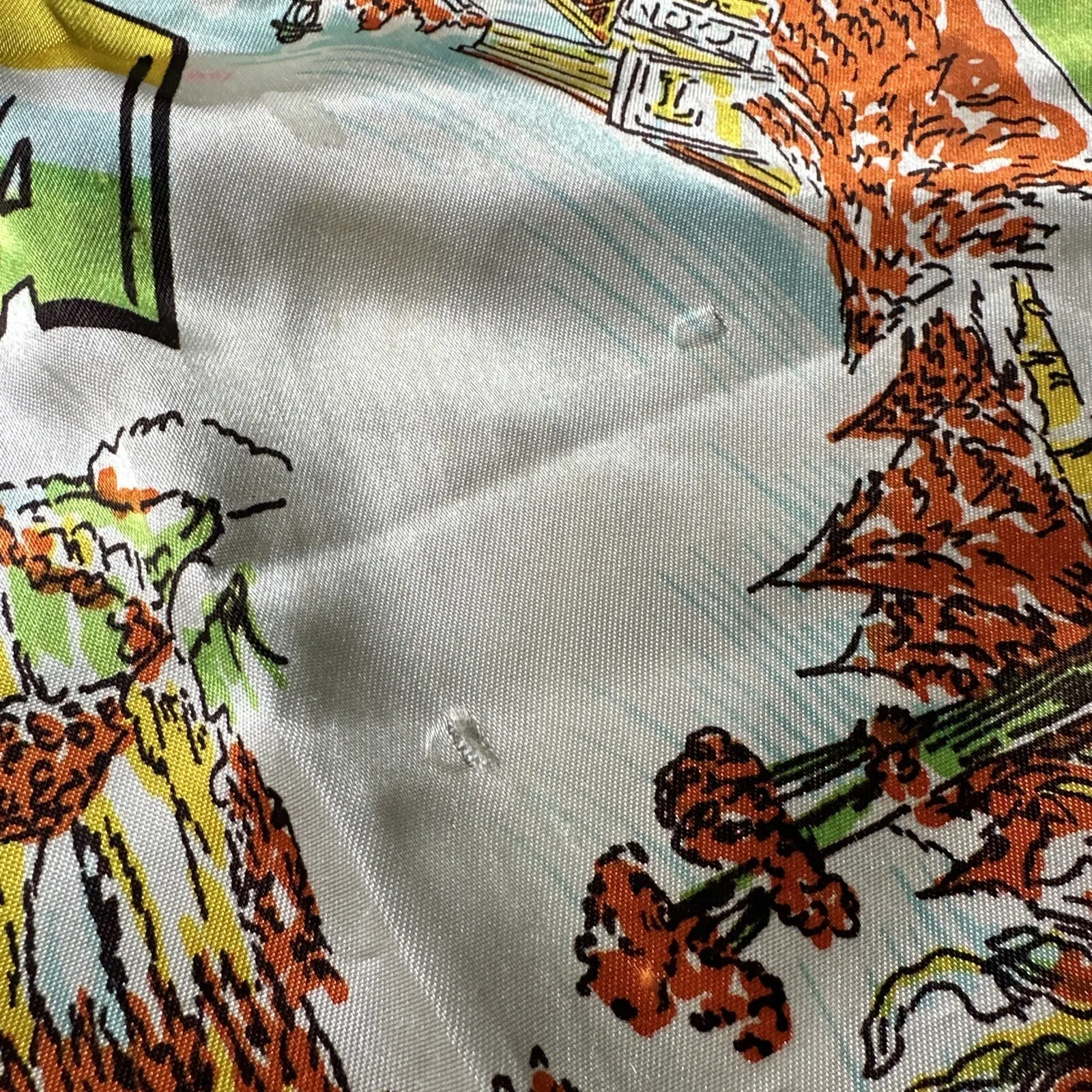 Vintage California Map Silk Scarf Tourist Landmarks Souvenir 28x28 Hand Rolled - Image 8