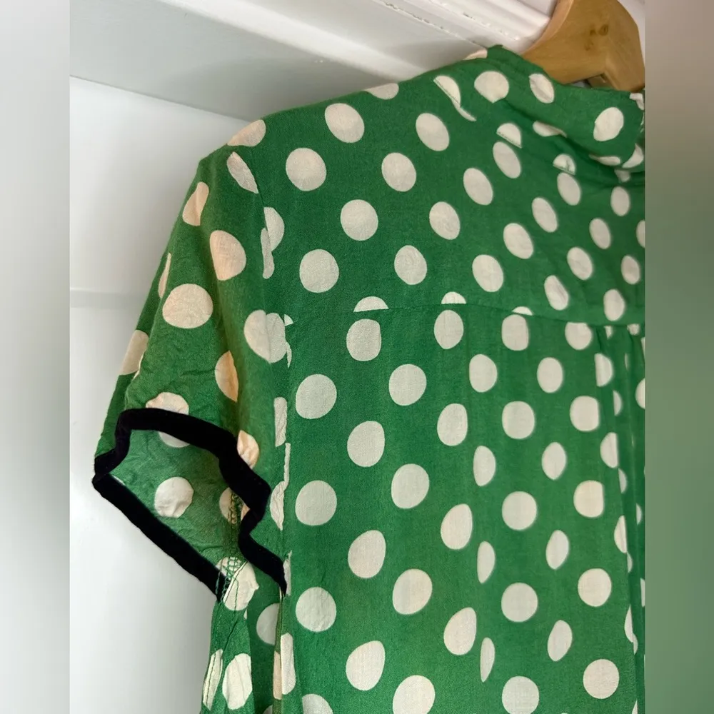 Green polka dot blouse with front tie Size Large Tulip Bee J317 - Image 4