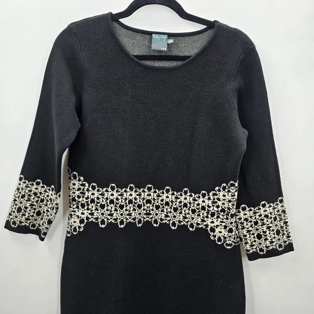 Gabby Skye Black‎ Cream Floral Knee Length Executive Party Dress Medium - Image 3