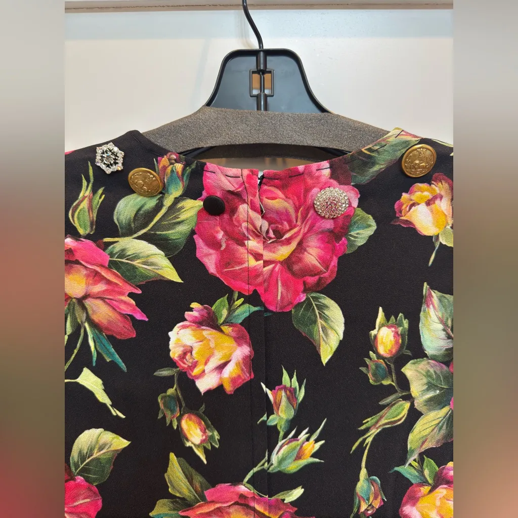Dolce & Gabbana Black Dress with Pink and Green Floral Design - Image 8