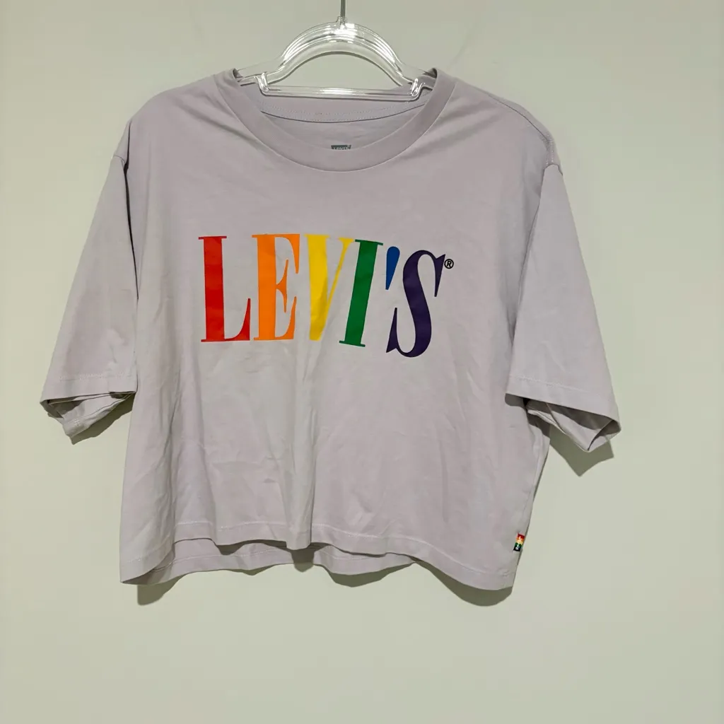 LEVI’S Pride Rainbow Logo Cropped T Shirt Tee Unisex lavender purple Size XL - Image 2