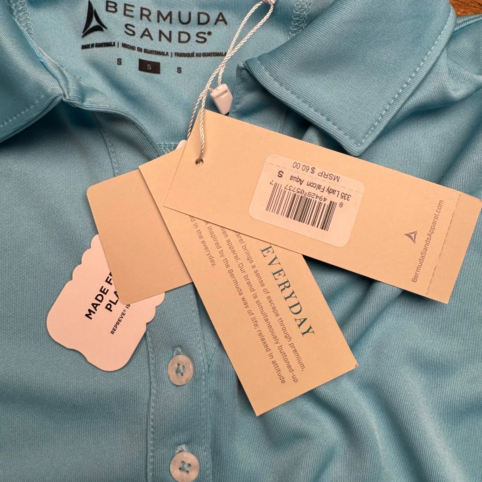 Bermuda‎ Sands Womens Aqua Blue Repreve Wick Away Polo Shirt Size S - Image 3