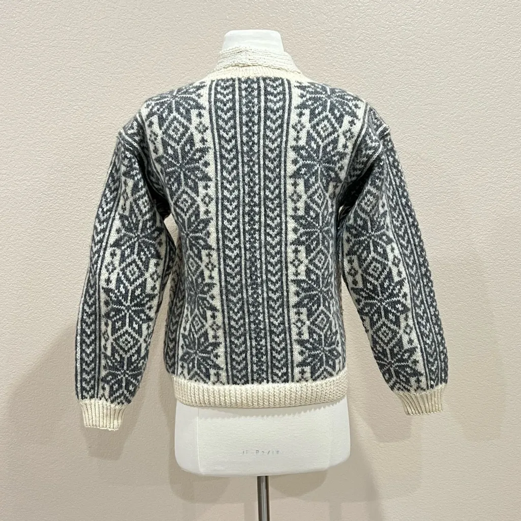 Nordic Grey Snowflake Fair Isle Cream Wool Cardigan Sweater Size Small Gray - Image 5