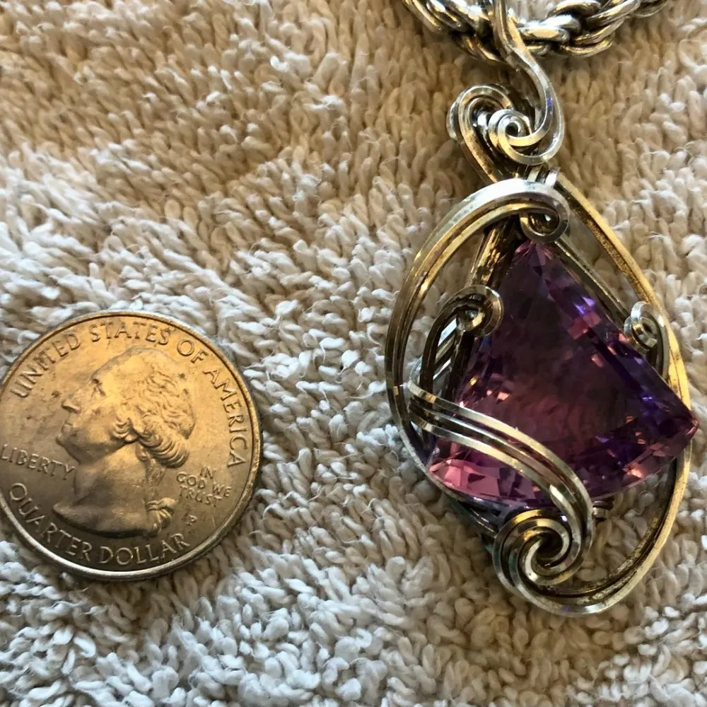 Artisan Wire Wrapped Sterling Silver Amethyst Medallion Pendant Custom Made Purple - Image 11