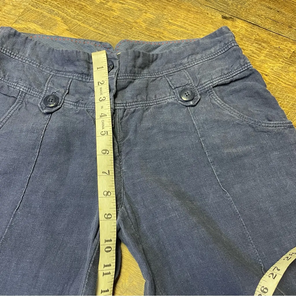 Anthropologie Elevenses 100% Linen Pants Blue Womens Size 4 Wide Leg Trousers - Image 3