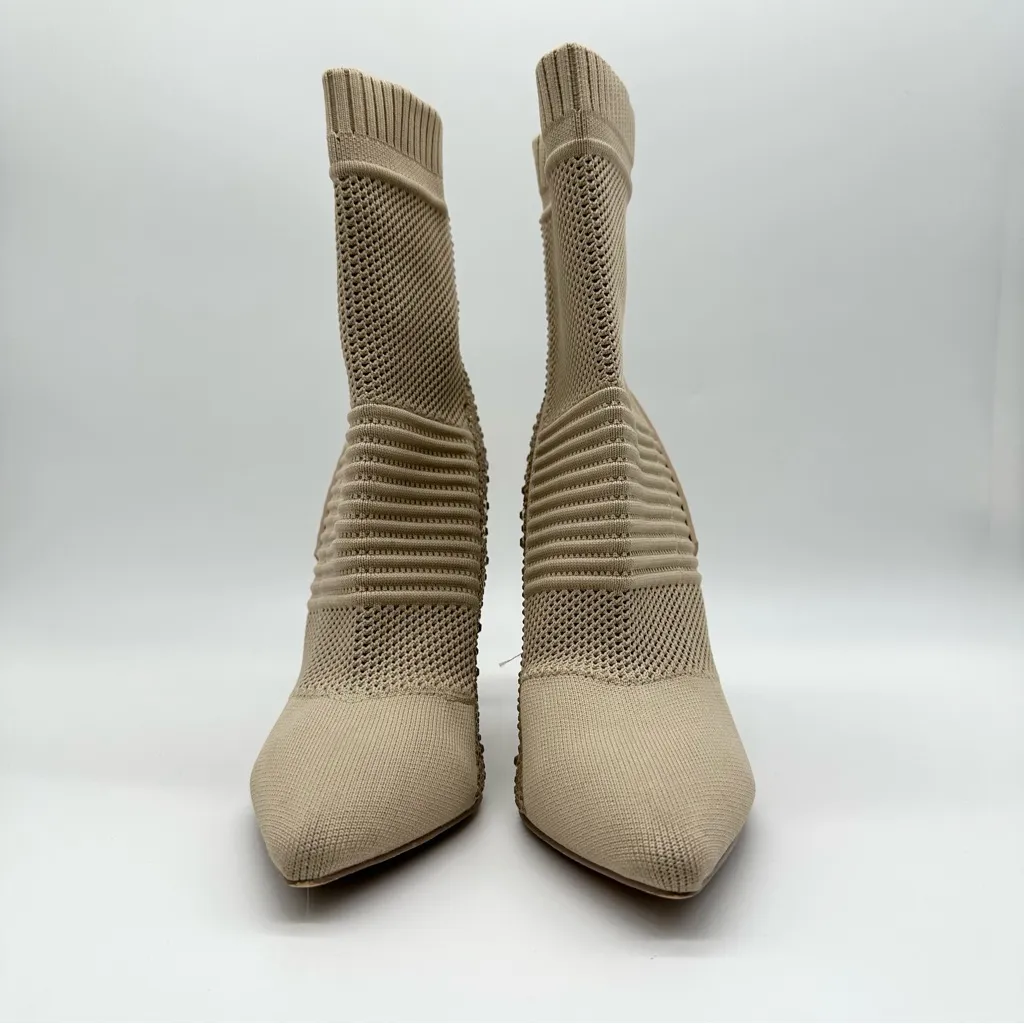 Steve Madden Women's Rhinestone Maxwelle Sock Ankle Boot 6.5 Cream Pointed Toe - Image 10