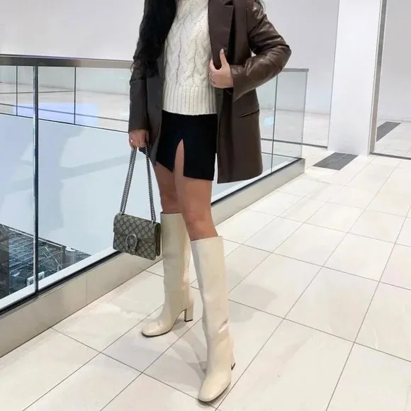 Zara knee high leather boots white cream blogger byfar toteme khaite the row - Image 7