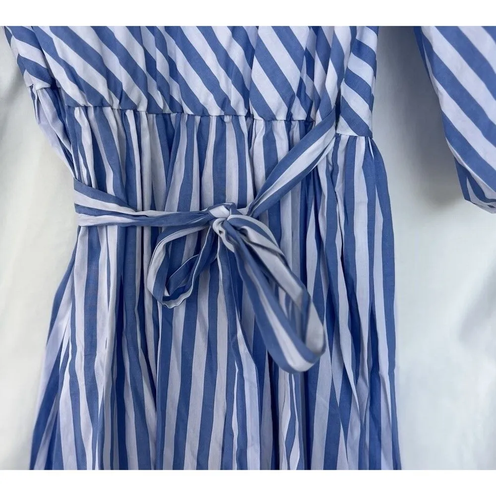 Staud Jodie Midi Wrap Dress Sea Stripe Size Small Bridal Wedding Guest Picnic Blue - Image 10
