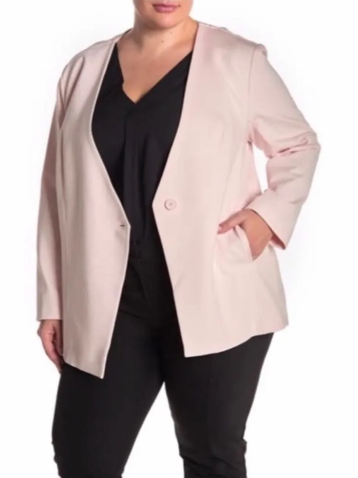 Amanda & Chelsea Blazer Ponte Knit Cutaway Pink 3X Collarless One Button Pastel - Image 1