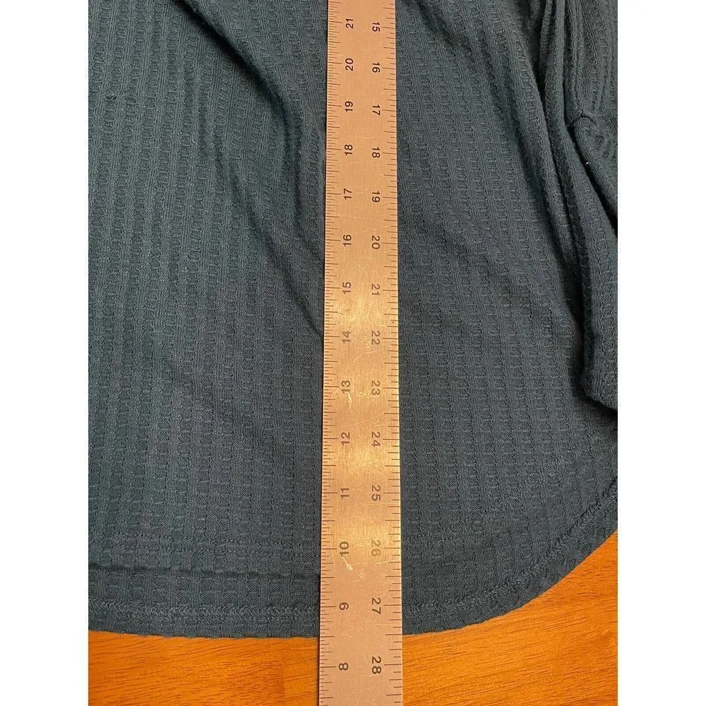 CHASER Women's Medium Faux Button Sleeve Thermal Waffle Knit Top Shirt Teal - Image 7