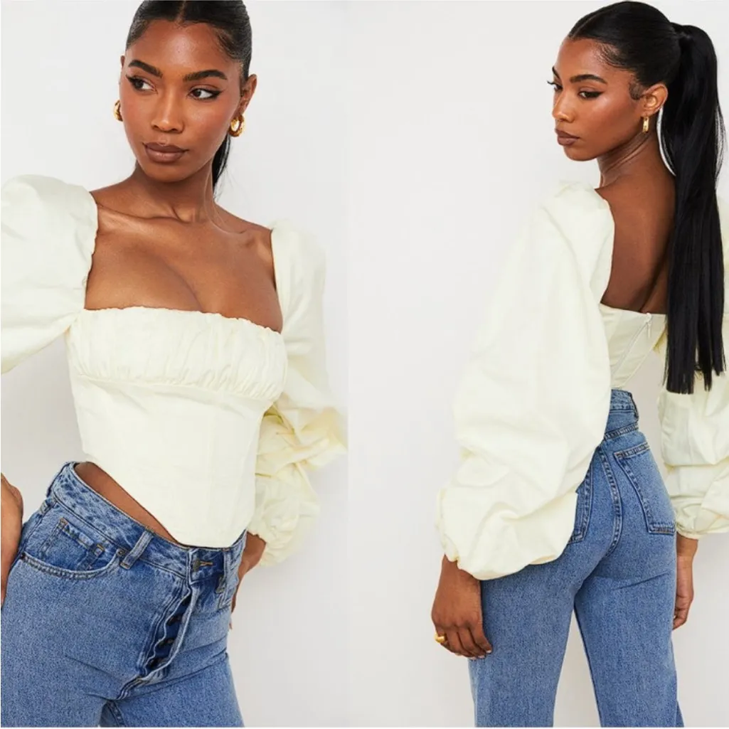 House of CB 'Miriam' Lemon Balloon Sleeve Corset Top Flawed!!‎ XS - Image 8