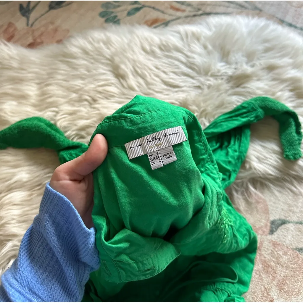 NEVER FULLY DRESSED Green Button Front Long Sleeve Mini Dress Size 2 - Image 4