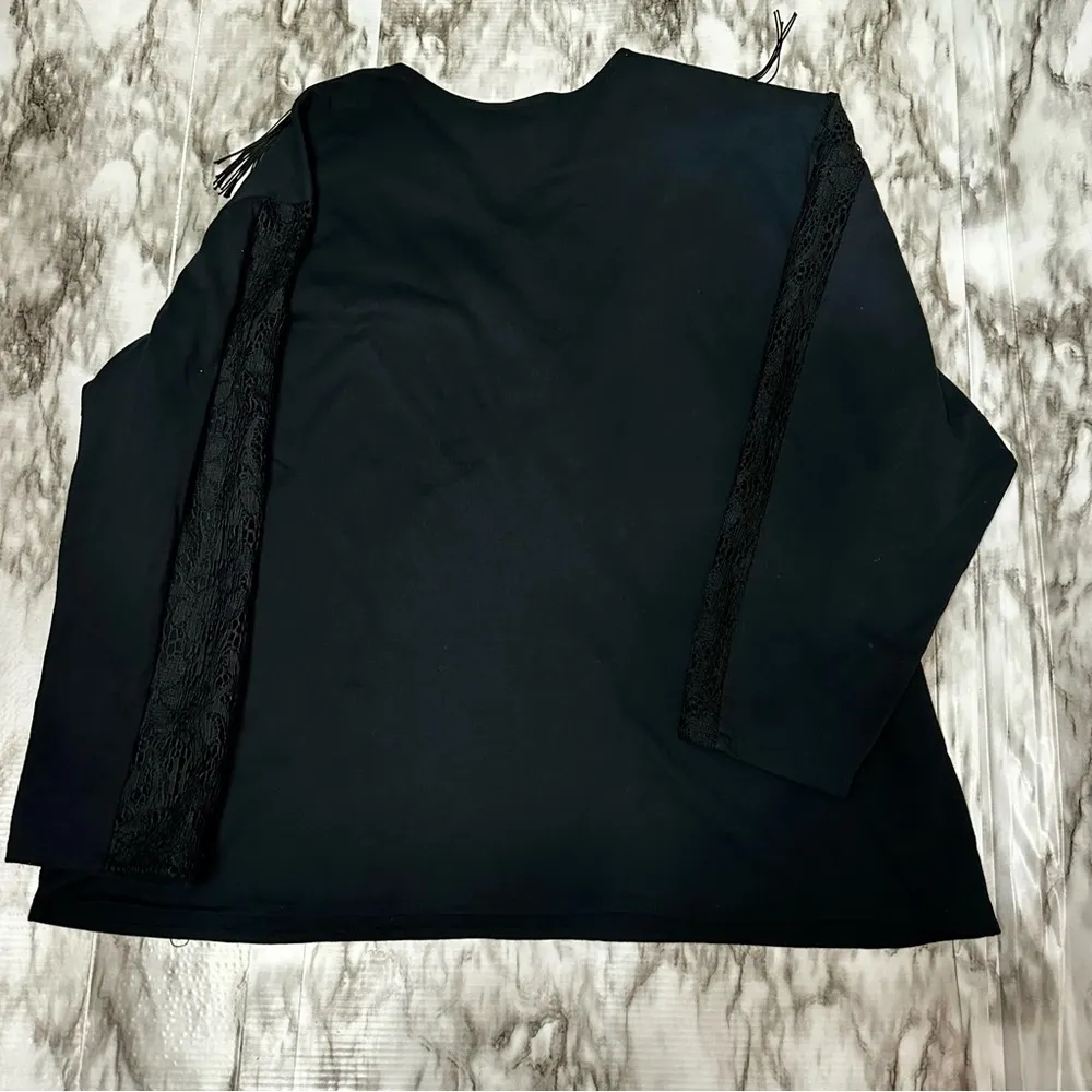 Black Lace Sleeves Western Fringe Vintage Top Sz 42 Cowboy Silver Embellishment - Image 3