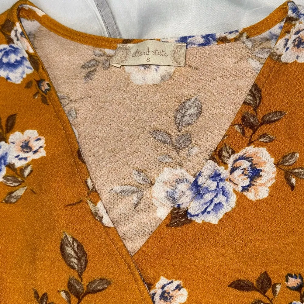 Altar’d State Mustard Yellow Floral Faux Wrap Midi Dress size small - Image 6