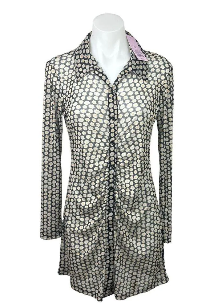Wild Fable NWT Sheer Daisy Floral Ruched Bodycon Button Up Shirt Dress Size XS - Image 2