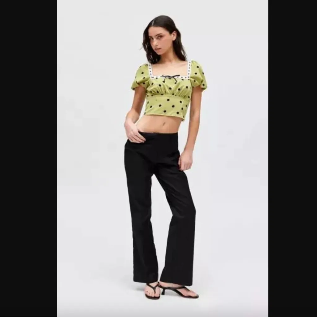 Urban Outfitters Kimchi Blue Green Polka Dot Apple Square Neck Cropped Blouse L - Image 3