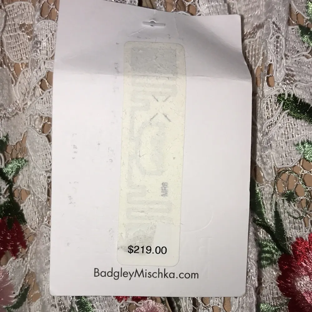 NWT Belle Badgley Mischka Women’s Floral Embroidered Lace Chain Neckline Dress - Image 12