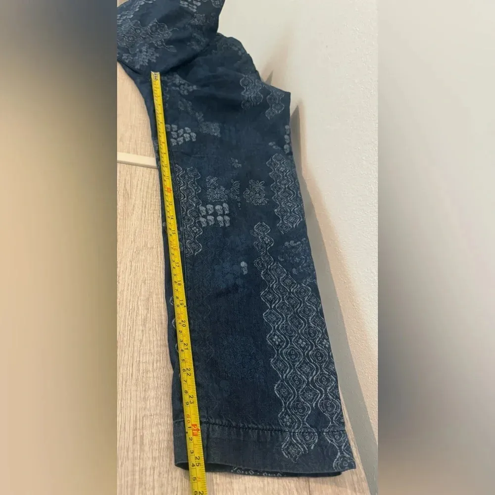 Free People Indigo Daze Denim Chambray Printed Jumpsuit Tie Sleeves Boho Size XS - Image 8