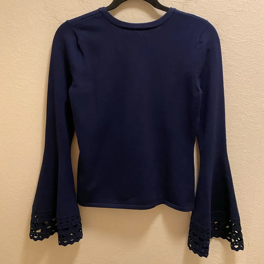 Milly Navy Blue Cutout Flare Sleeve Pullover Sweater Size M - Image 11