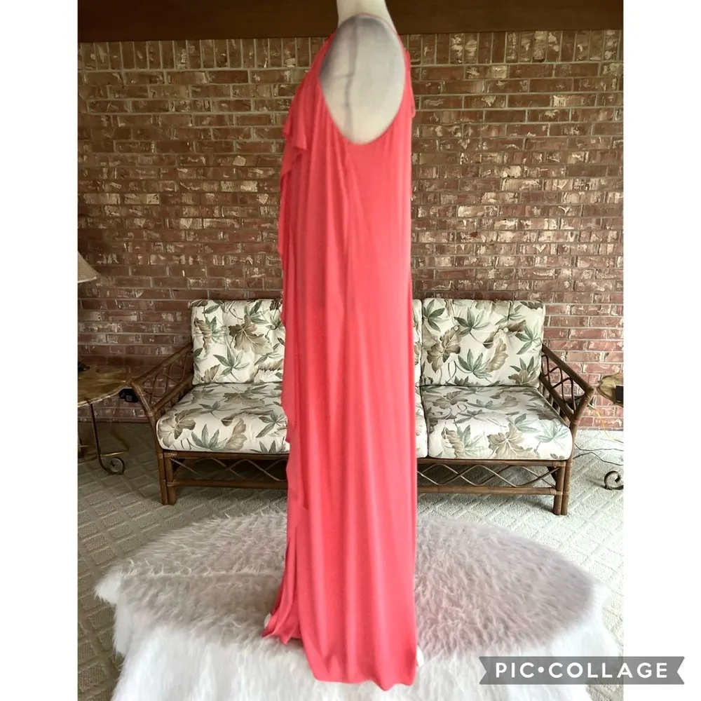 NEW BCBGMAXAZRIA Octavia Dress Maxi Halter Ruffle Coral Sleeveless Ruffle M - Image 9