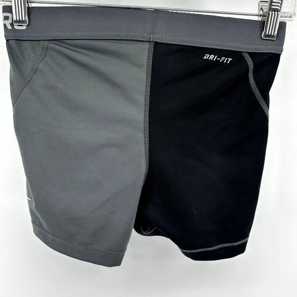 Nike Pro Shorts Pull On Elastic Waist Logo Colorblock Stretch Black Gray M - Image 6