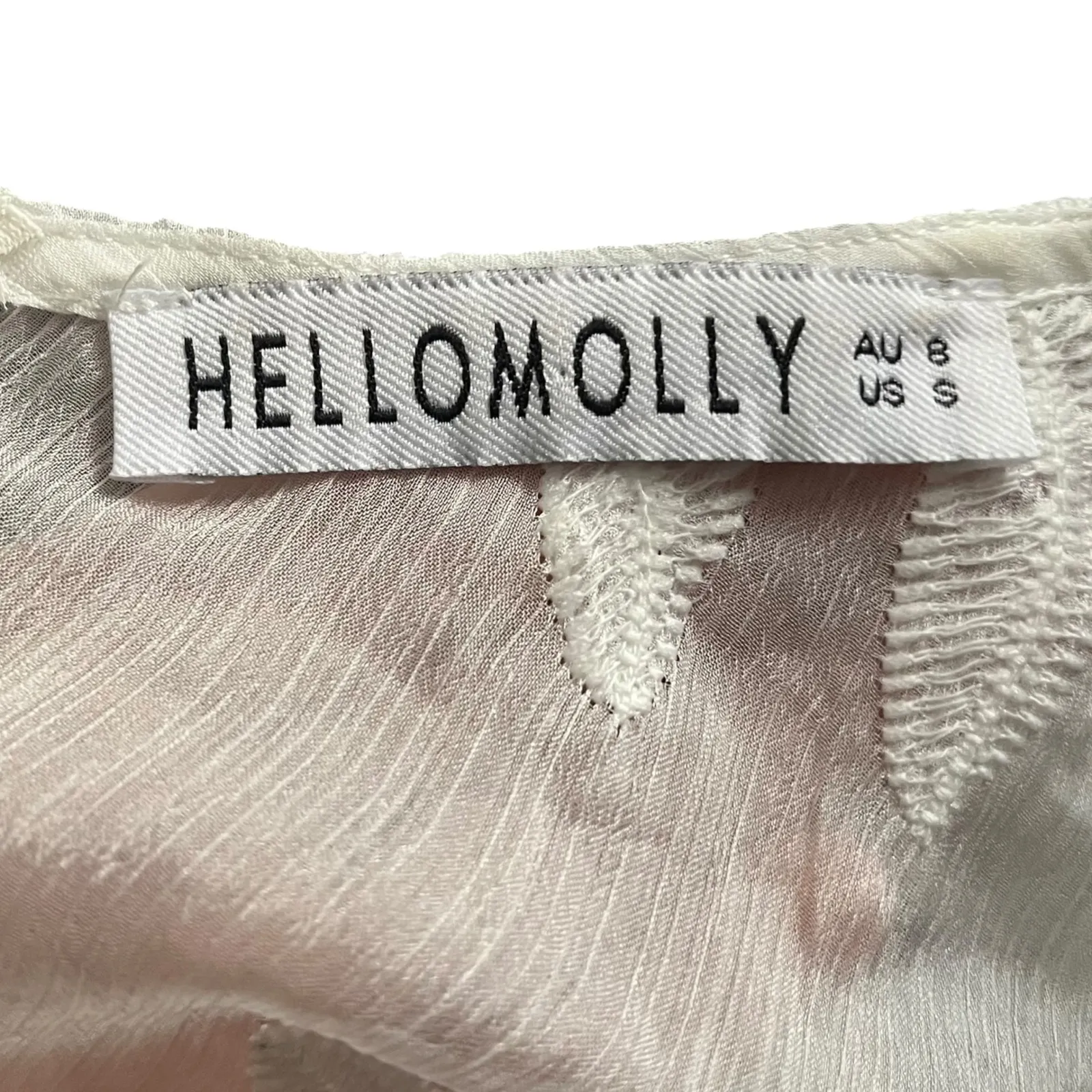 Hello Molly White Floral Embroidered Sheer Long Sleeve Ruffle Mini Dress Sz S‎ - Image 10