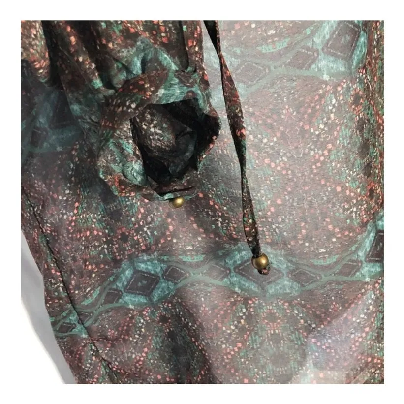 Zara Basic Boho Sheer Blouse Self-Tie Neck Multicolor Long Sleeve Small - Image 8