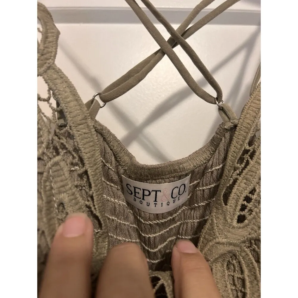 Sept & Co Boutique Women’s Size Small Bralette Lace Cami Camisole Top Khaki - Image 3