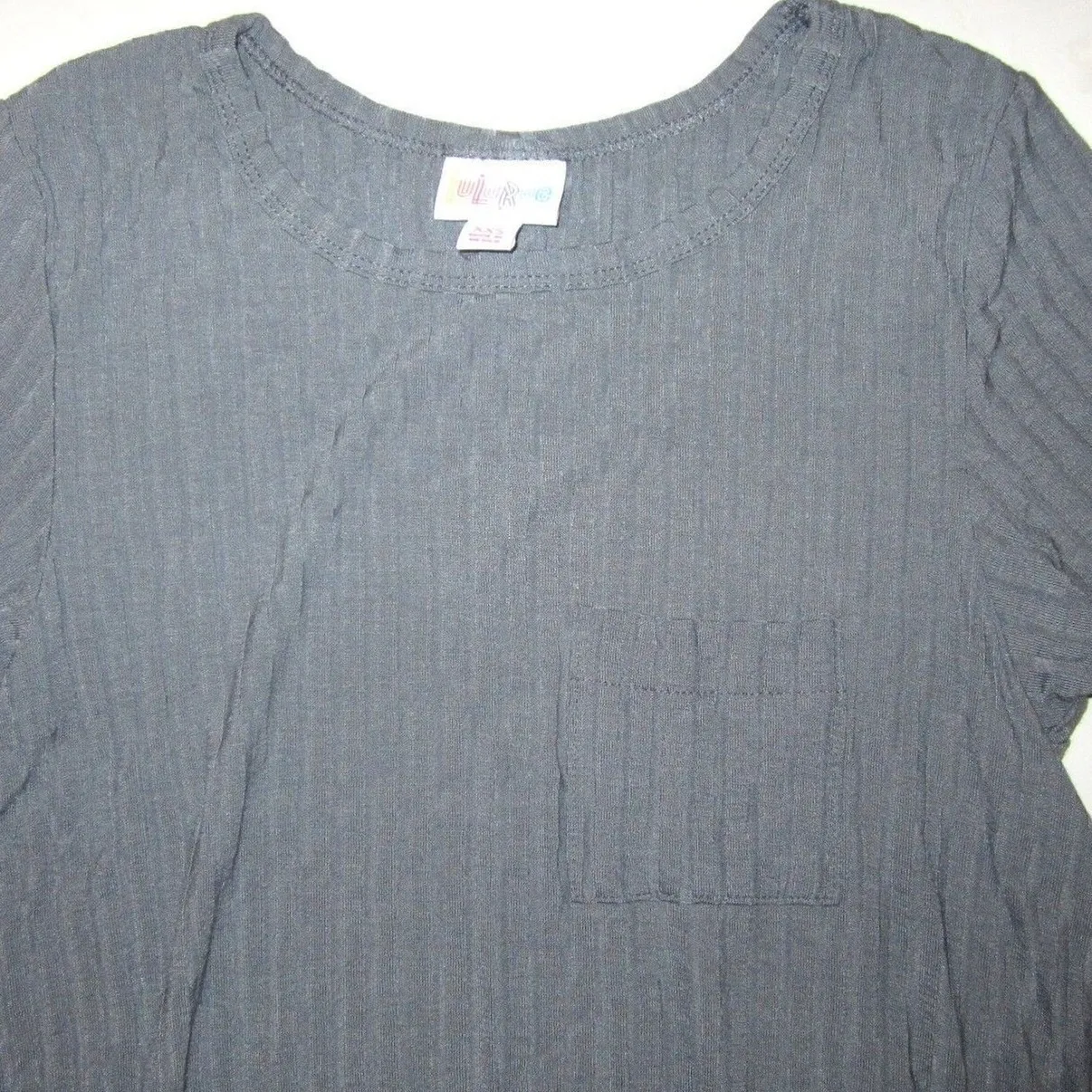 LULAROE Carly DRESS Womens XXS Gray Ribbed Short Sleeve Hi Low Hem Knee Length - Image 3