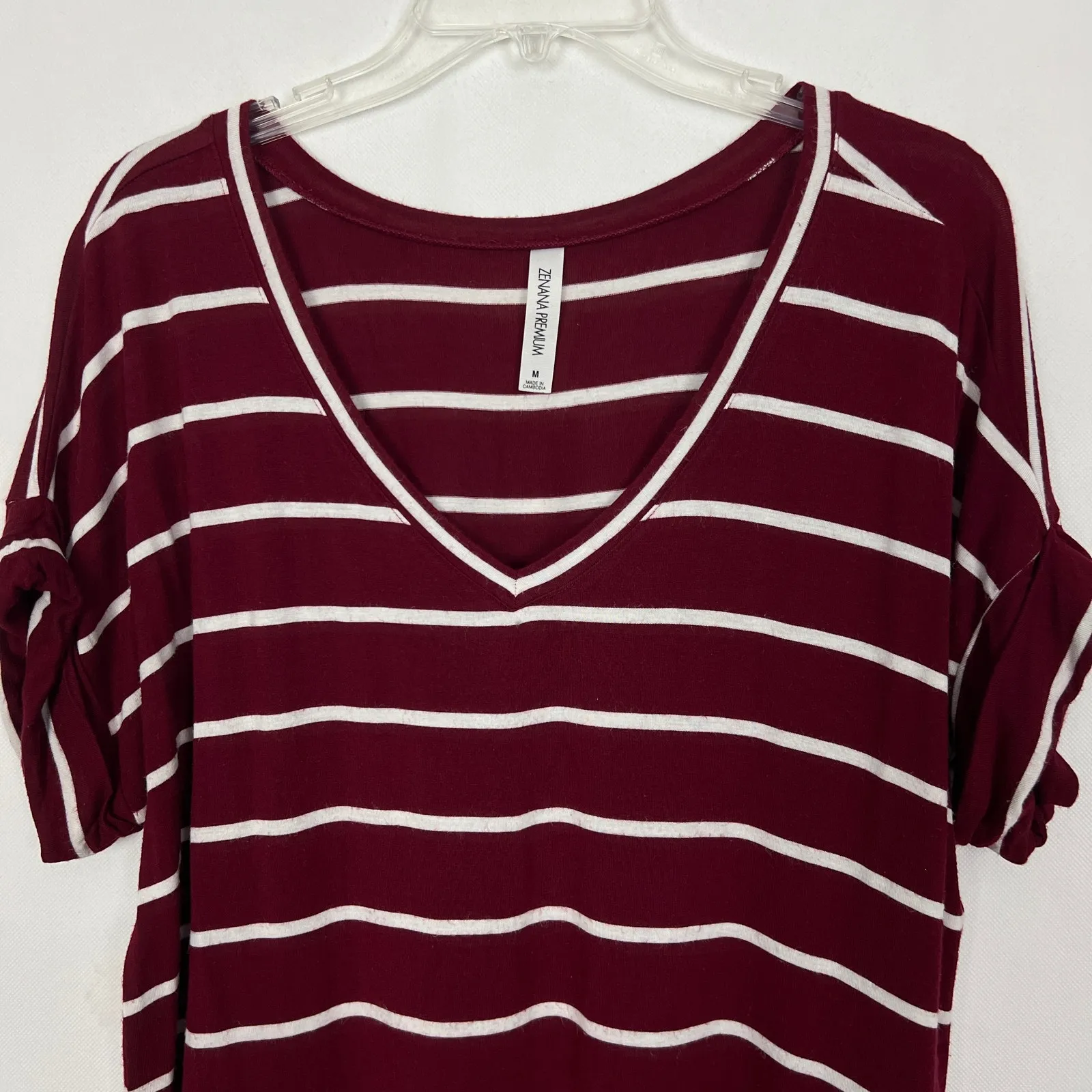 Zenana Outfitters Striped Tee Shirt Burgundy Dress Size M - Image 3